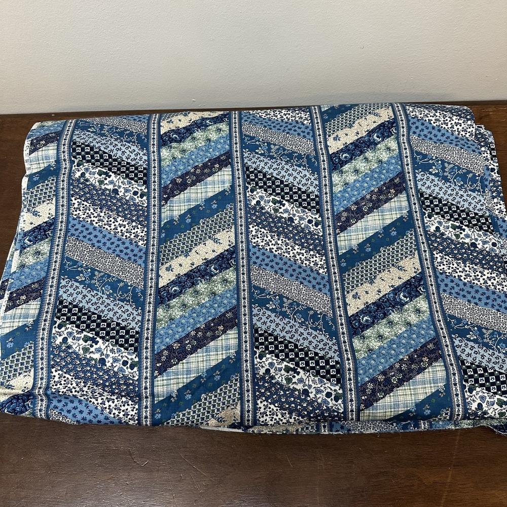 Vtg Retro Blue Patchwork Floral Plaid Cotton Quilting Fabric 9 Yards x 42" Wide - Picture 4 of 6